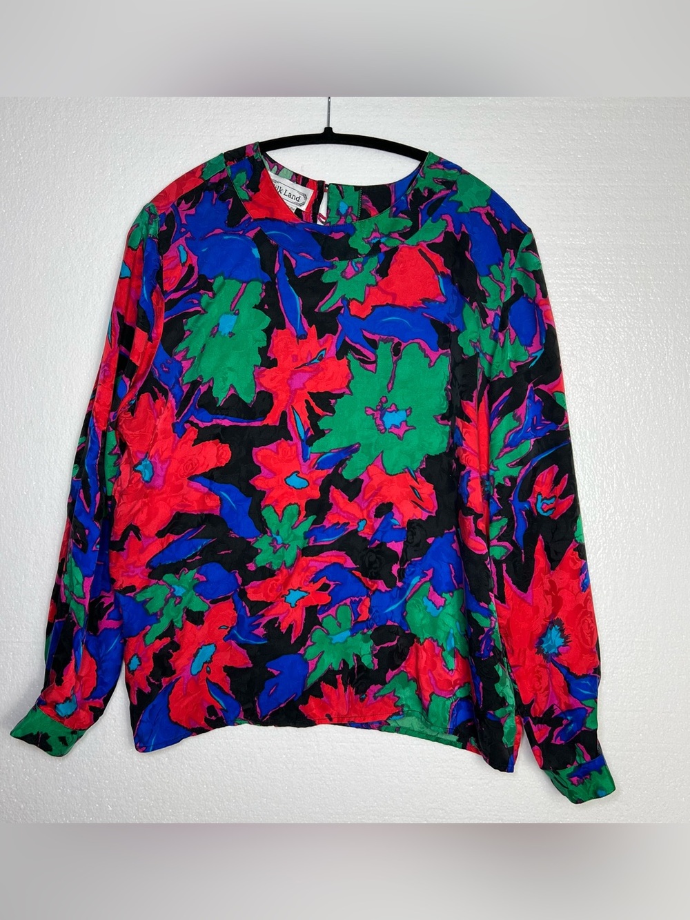 Silk Land 100% Silk Floral Blouse Size L Multicolor Long Sleeve Vintage